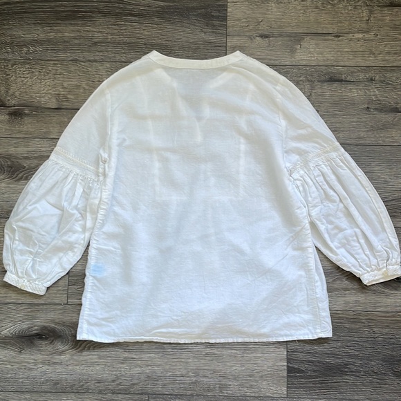 J. McLaughlin | Linen Cotton Blend Popover Balloon Sleeve Resort Blouse Small - Picture 5 of 9